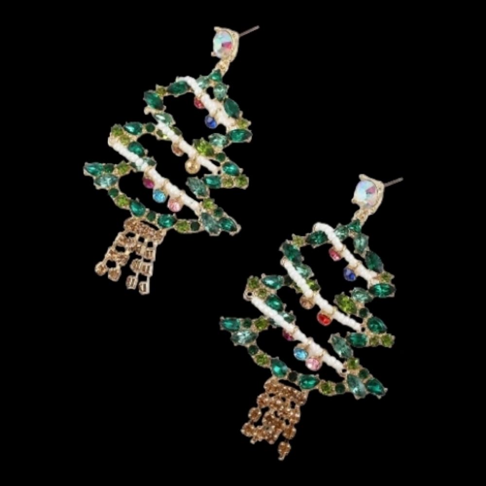 Jeweled Christmas Tree Earrings